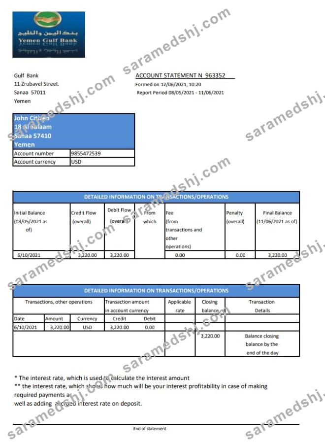 Yemen Gulf Bank excel pdf